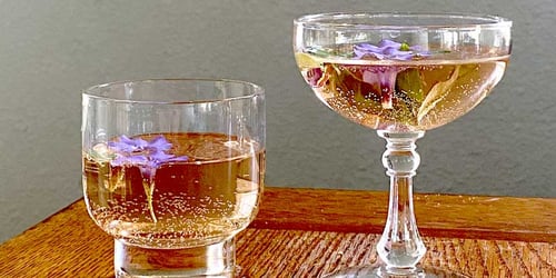Angesagte Cocktails mit Sprudel und Blumen als Dekoration